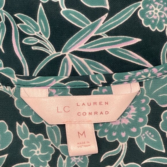 Lauren Conrad Blouse Top Medium Teal Blue Green Floral - Picture 7 of 9